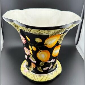 Ceramic Vase 7.5”H. Lemons and Flowers. Italy